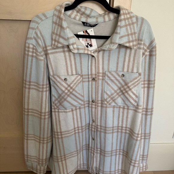 Women's Plaid Utility Jacket in Cream and Tan XL - Picture 1 of 3
